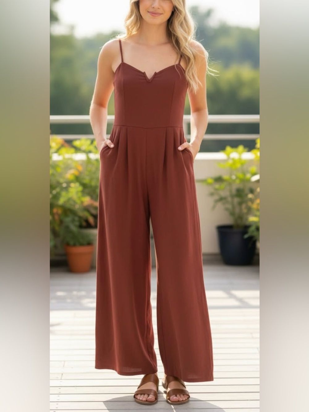 Women’s BOHO Wide-Leg Jumpsuit in Rust - NWOT - SIZE Large